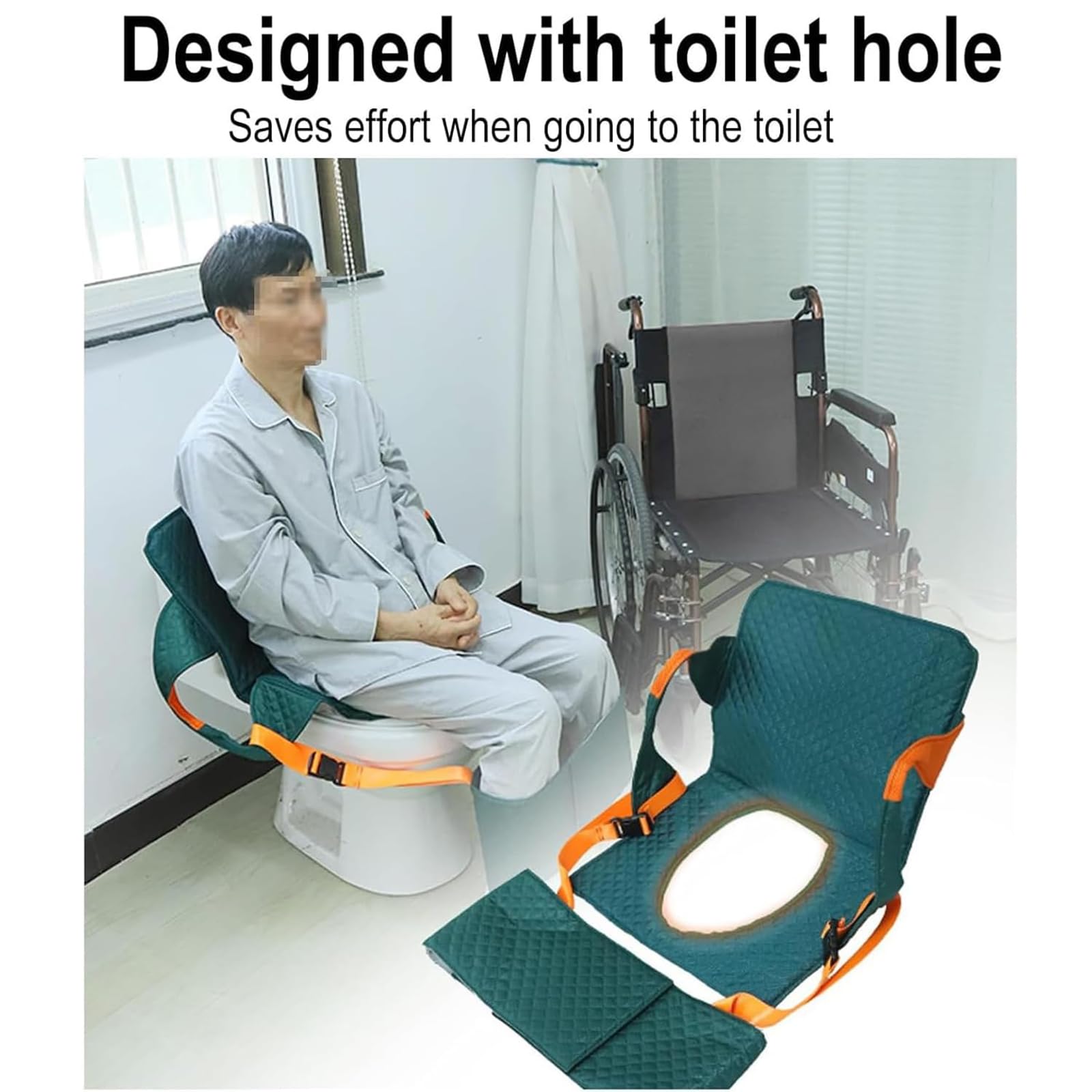 Sábana De Transferencia para Personas Mayores, 73 X 40 Cm, Almohadilla De Posicionamiento con Cinturón De Seguridad Y Orificio para Inodoro, Refuerzo En Puntos De Fuerza para IR Al Baño