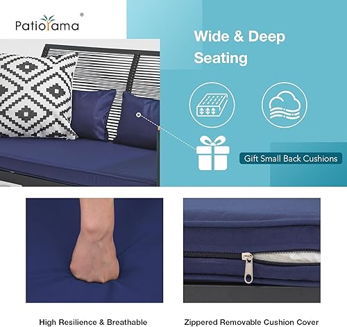 Miniatura 5 de Patiorama Juego de muebles de patio de 4 piezas, juego de mimbre para exteriores, juego de conversación de ratán de polietileno negro para todo tipo