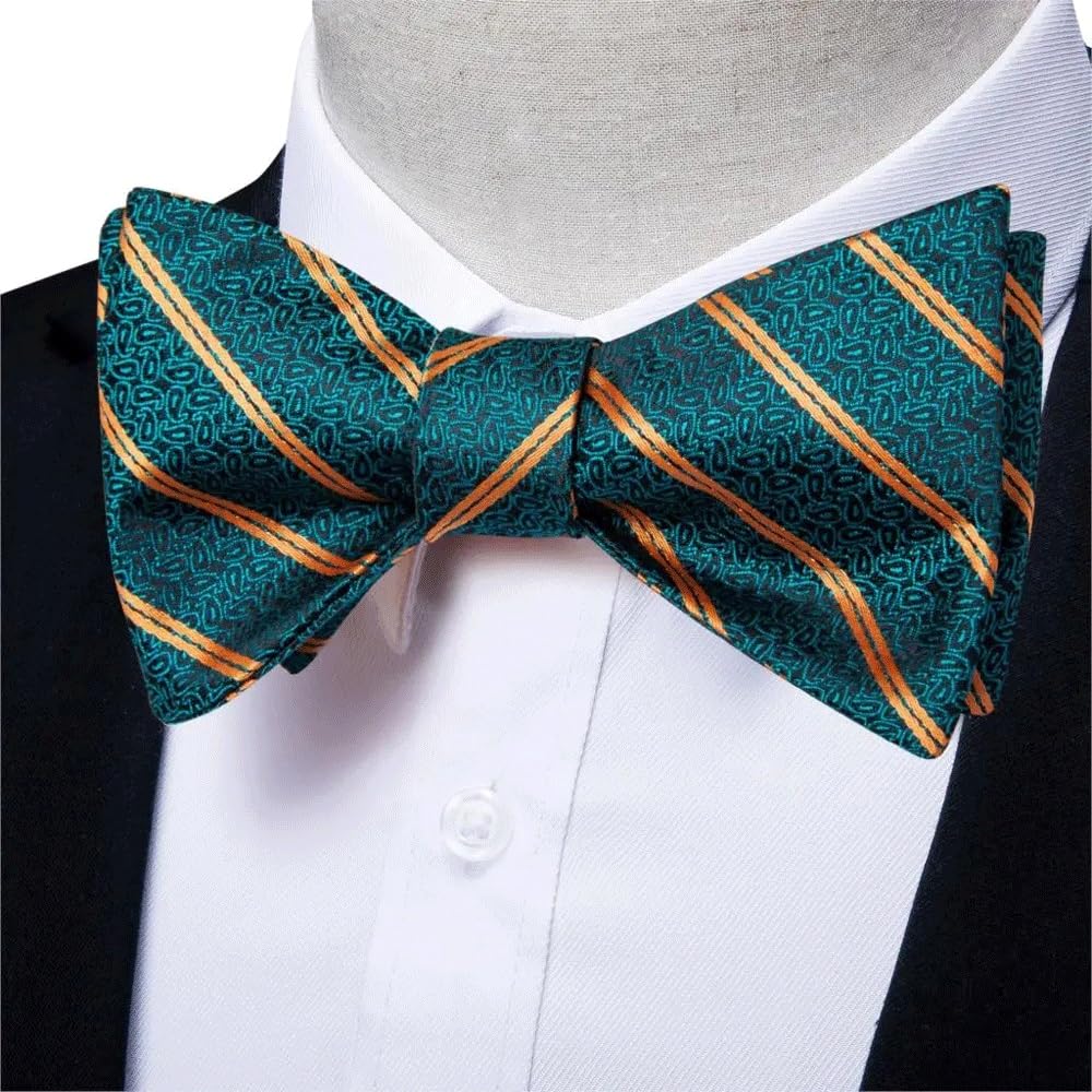 Papillon Regolabile da Uomo in Seta, Classico da Uomo, per Feste di Matrimonio, Fazzoletto e Gemelli (Blu Come Mostrato)