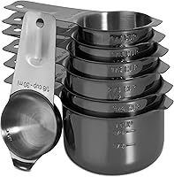 Vista 10 de Juego de 6 cucharas medidoras de acero inoxidable 18/8 precisas, resistente con buen mango, con conector de anillo, color gris oscuro