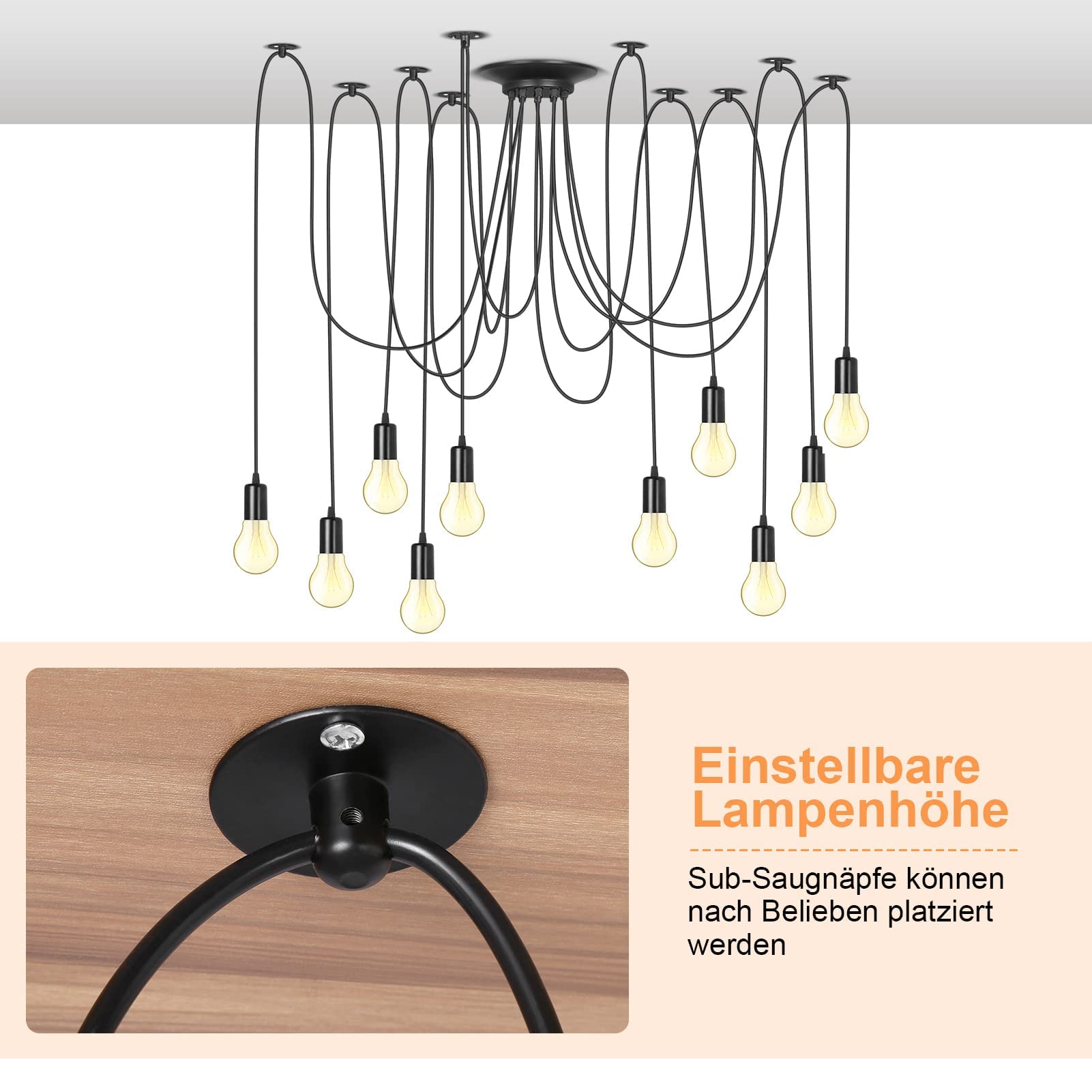 Spinne Kronleuchter DIY Deckenleuchte Lampe Kopf Pendelleuchte Halter Retro Industry Ceiling Light Speisesaal Schlafzimmer Wohnzimmer Esszimmer Hotel Dekoration (10 Kopf)