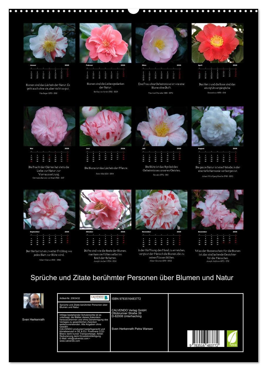 Sprüche und Zitate berühmter Personen über Blumen und Natur (hochwertiger Premium Wandkalender 2026 DIN A2 hoch), Kunstdruck in Hochglanz