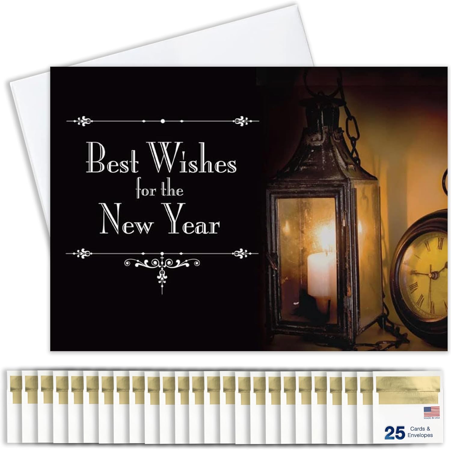 New Years Cards for Business & Family (Best Wishes) Greeting Card Set Pack of 25 Happy New Year Cards with Envelopes for 2026 (5x7 inch - A7) Great for Office, Work, Employees & Clients H6011
