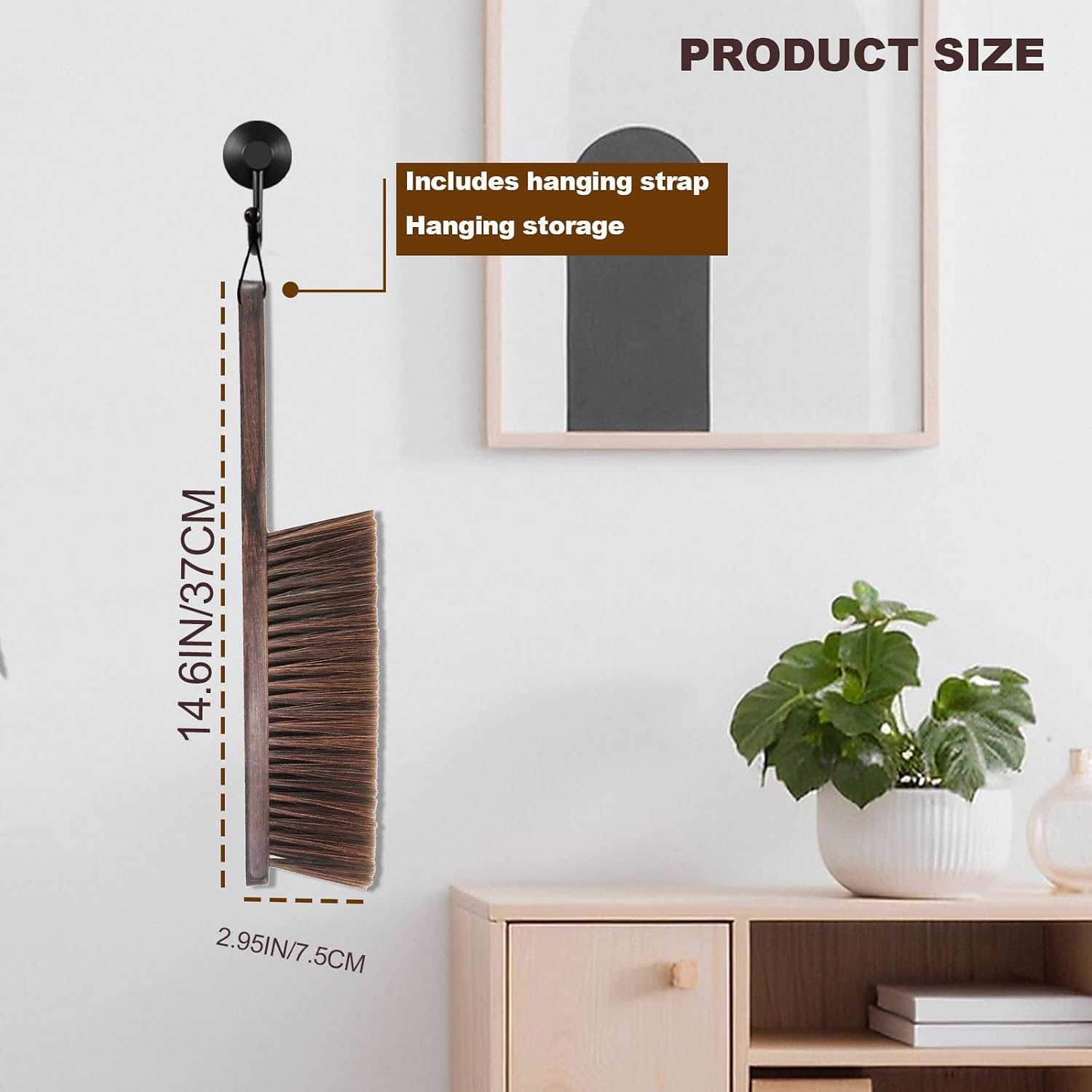 Hand Broom Counter Brush with Wood Handle Soft Bristle Dusting Brush for Furniture Bed Car Sofa Piano Guitar Woodworking Cleaning