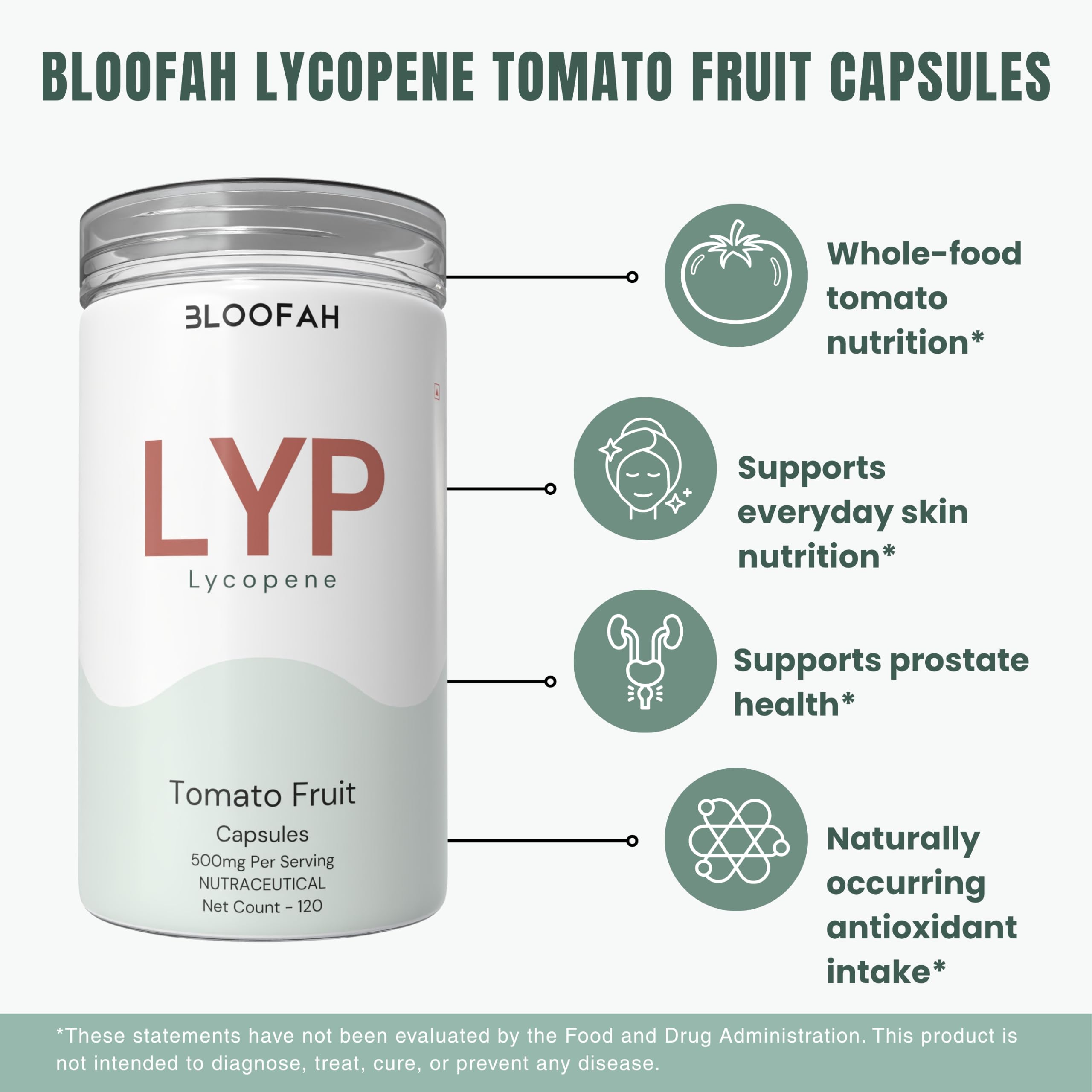 Bloofah Lycopene Supplement Capsules 500mg - Tomato Fruit Powder (Natural Source of Lycopene) for Antioxidant & Daily Wellness Support | Pure, Gluten Free & Non-GMO Formula (120 Count (Pack of 1)) 3