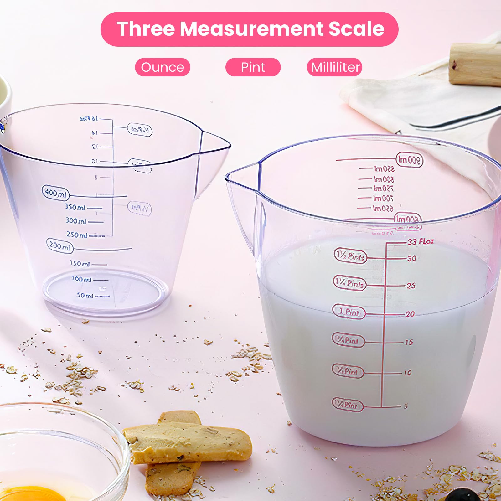 3PCS BPA-Free Plastic Measuring Jugs for Kitchen & Baking, Set including Handle, 200ML/400ML/900ML, Multicolour - Image 3