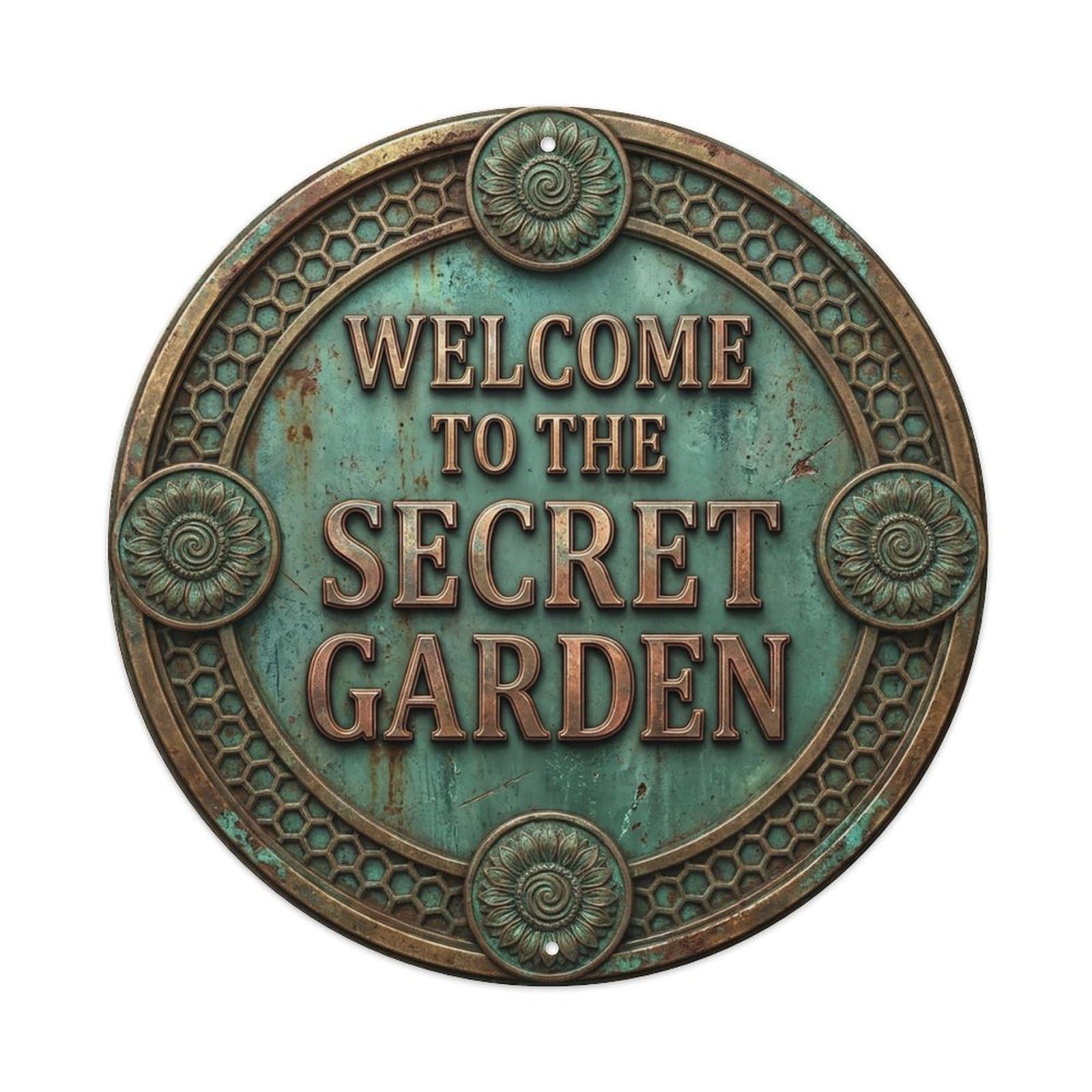 Vintage Welcome Secret Garden Handcrafted Worn Metal Tin Sign