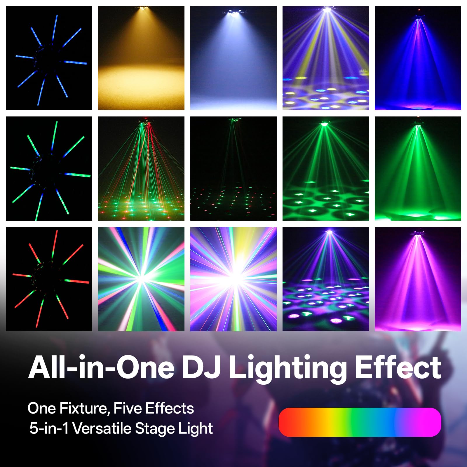 150W Beam Teste Mobili Luci Palcoscenico con Telecomando, 8 bracci LED RGBW Faro Lampada da Festa Palla da Discoteca con Motivi DMX512 Strobo Controllo Vocale per Bar Esibizioni DJ Concerti