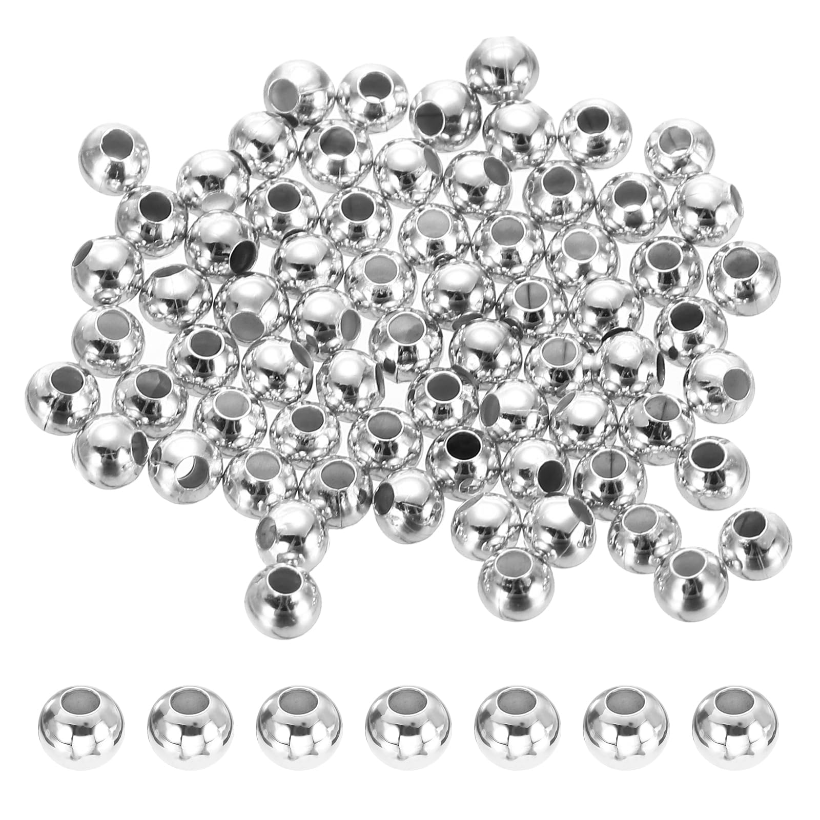 PATIKIL Silver Filled Spacer Beads, 64Pcs 3mm Metal Smooth Round Ball Beads for Bracelet Jewelry Making Necklace DIY