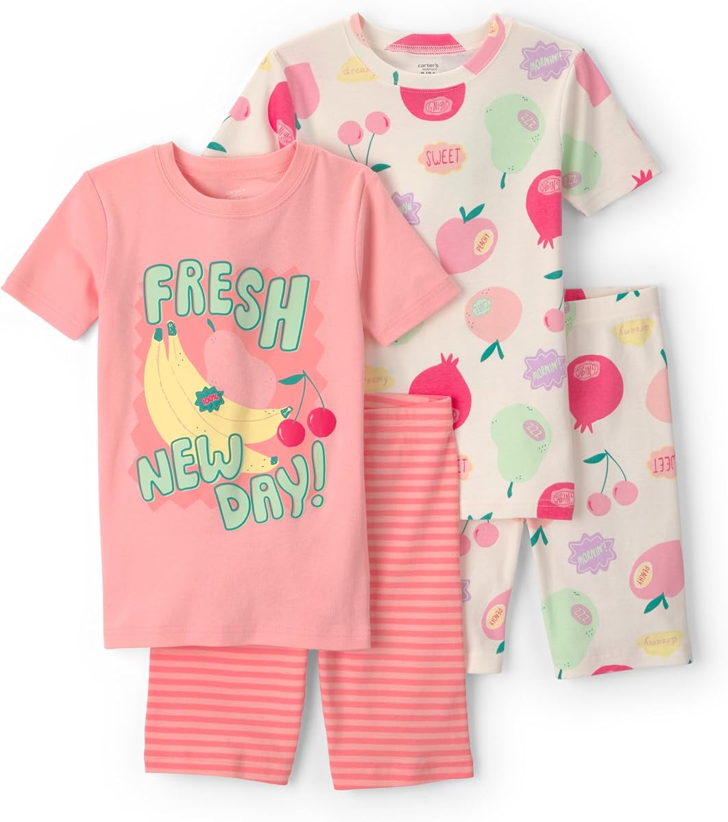 Carter's Conjunto de pijama de algodón ajustado de 4 piezas para niña