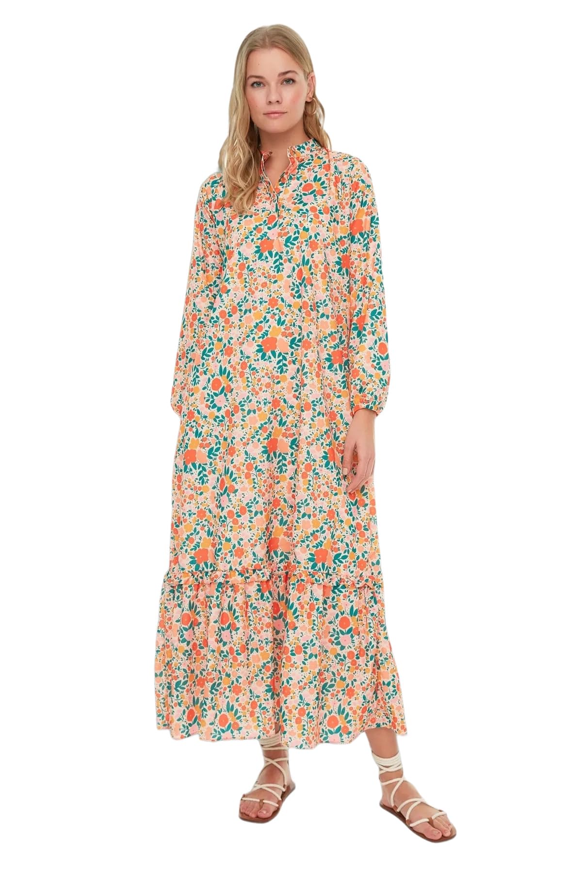 Trendyol Women Modest Maxi A-line Regular Woven Modest Dresses Orange