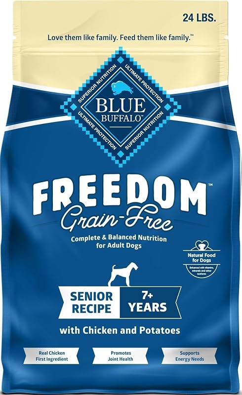 Blue Buffalo Freedom Chicken Senior Grain-Free Dry Dog Food, 24 lb | Energy for an Active Lifestyle, Antioxidant-Rich LifeSource Bits