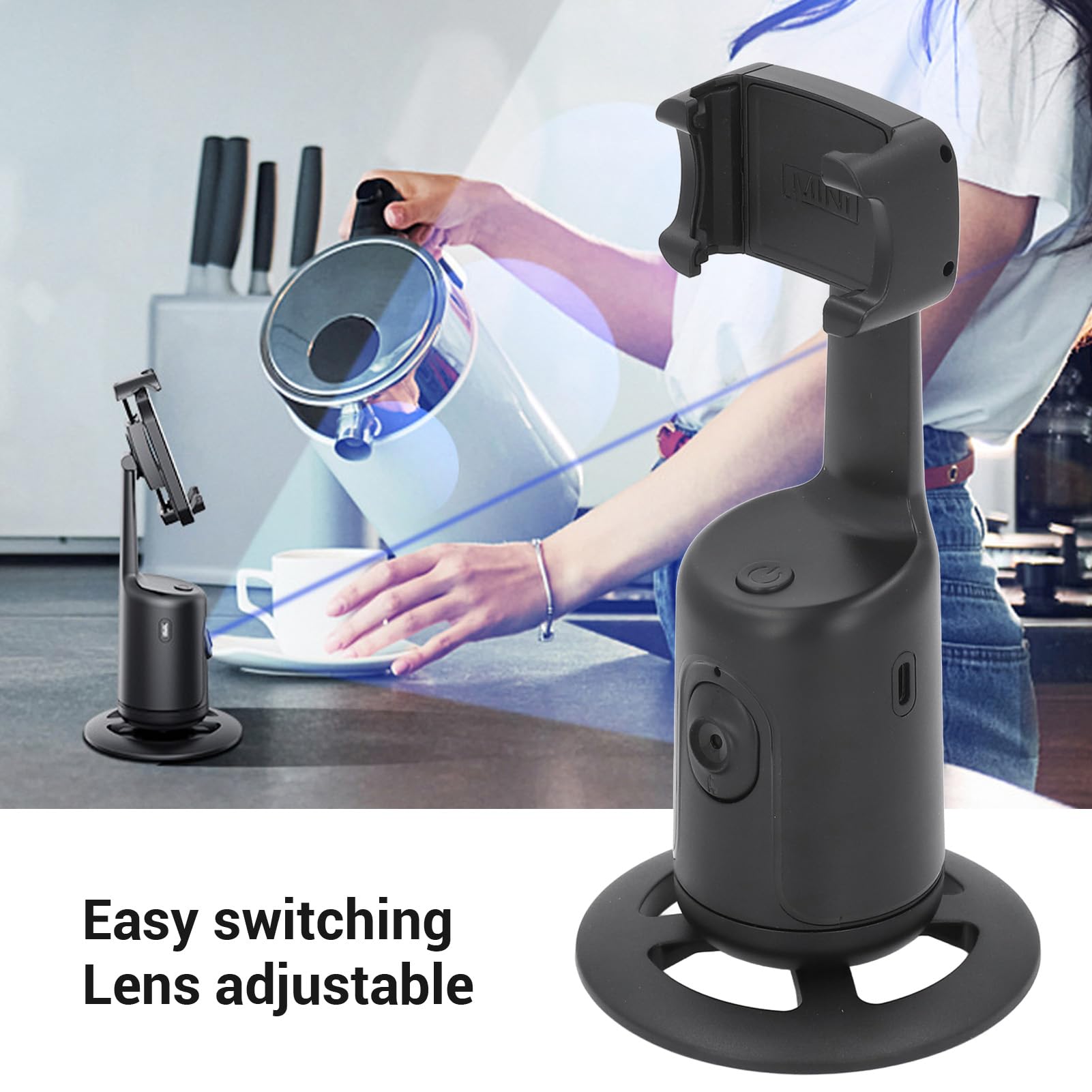 Soporte para teléfono de seguimiento facial automático, rotación de 360°, trípode de seguimiento de teléfono, soporte de cámara inteligente, control de gestos, para transmisión de video en vivo