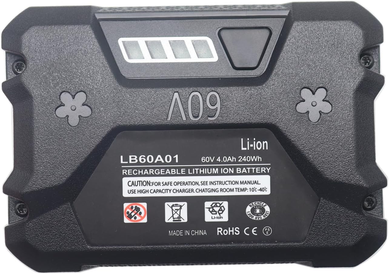 Replacement 4.0Ah 60V Lithium Battery for Greenworks LB60A00 LB60A01 LB60A02 LB60A03 Lawn Mower Leaf Blower Chainsaws String Trimmers Cordless Tools