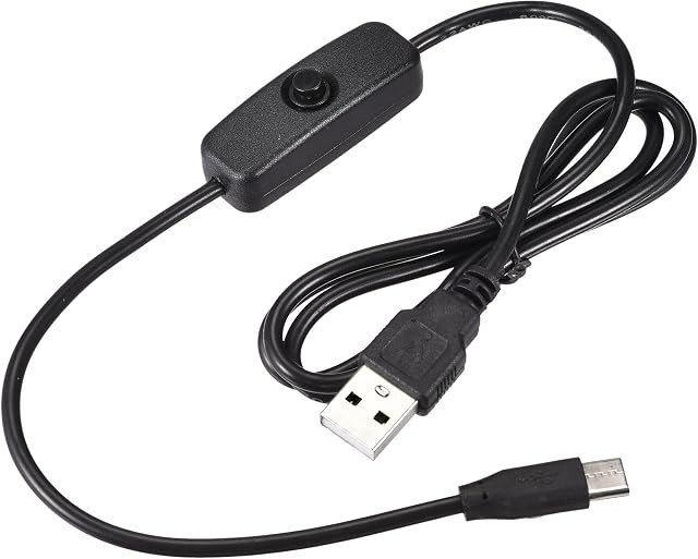 sourcing map USB Cable with ON/Off Switch, USB Male to Type-C Male Extension Cord 1M Black, for LED Desk Lamp