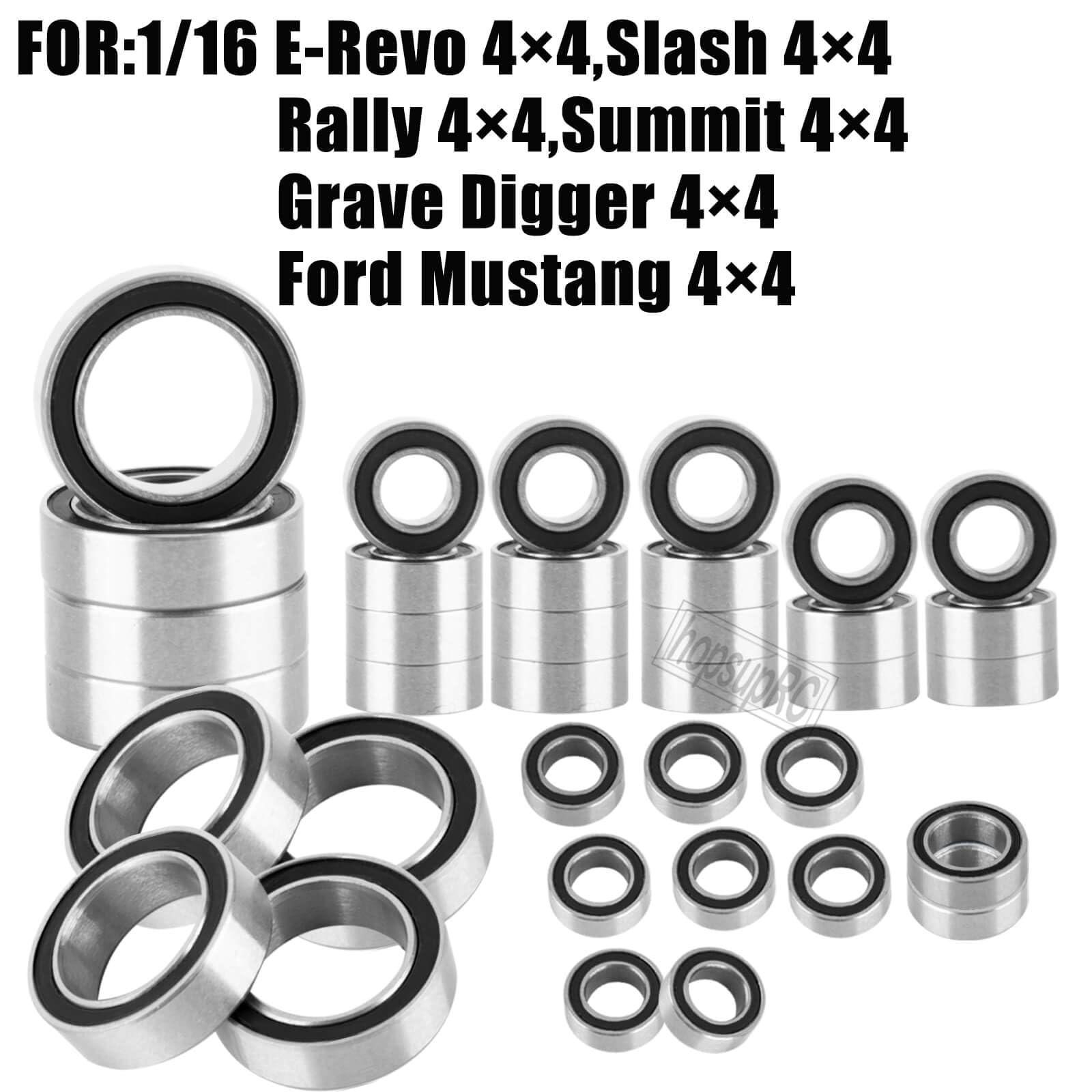 hopsupRC Upgrade Parts for 1/16 Slash/Rally/E-Revo/Summit/Grave Digger/Ford Mustang 4X4 4WD,RC Bearings Kit Hops Up.Black.