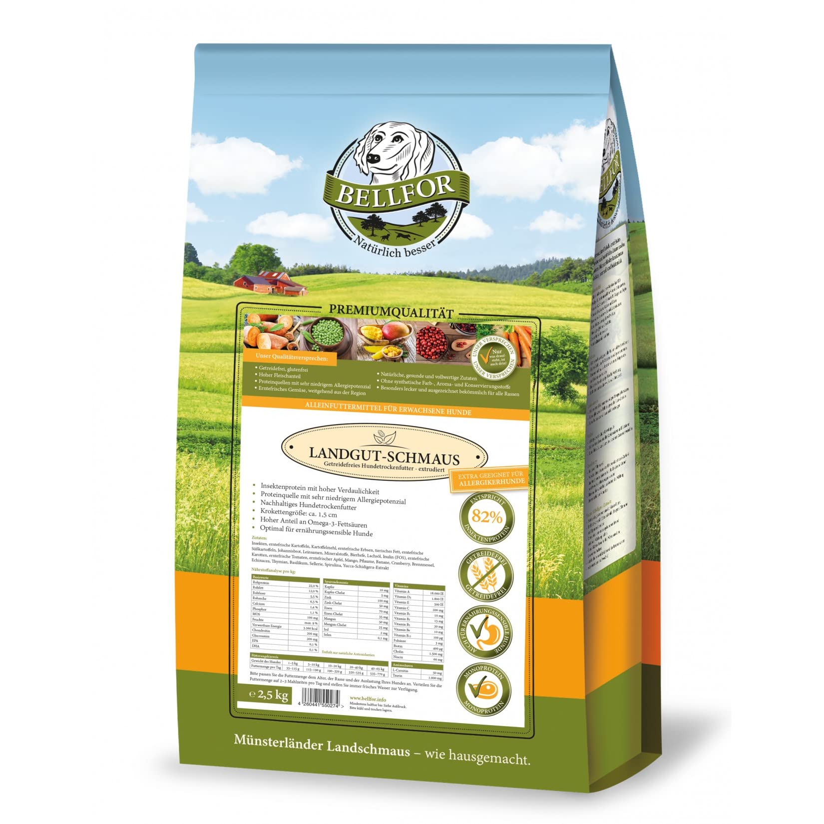 Bellfor Hypoallergenic Dog Food with Insects - Landgut-Schmaus - Grain-Free - 2.5 kg - Rich in Omega-3 and Prebiotics