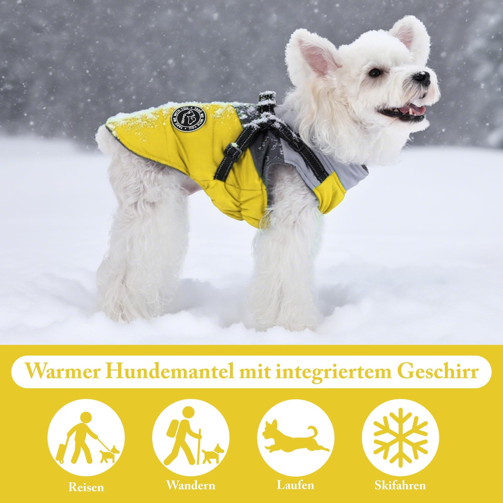 Savlot Wasserdichter Hundemantel Winter Warme Jacke mit Geschirr Reflektierend für Chihuahua Dackel Kleine Hunde Hundepullover