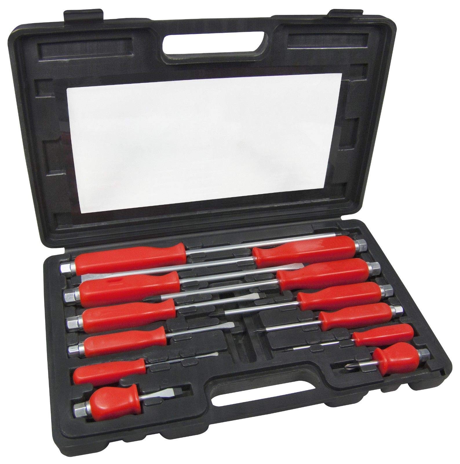 Bargains-Galore Red 2 X 12Pc Screwdriver Set Heavy Duty Mechanics Hex Bolsters In Case Engineers Box