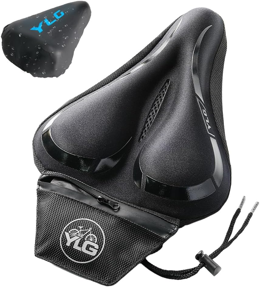 YLG Bike Seat Cover, Memory Foam & Gel Bike Seat Cushion Cover for Men Women, Comfortable Bicycle Seat Cover for Peloton/Fixed/Cruiser/Indoor/Outdoor Bike seat with Waterproof Cover