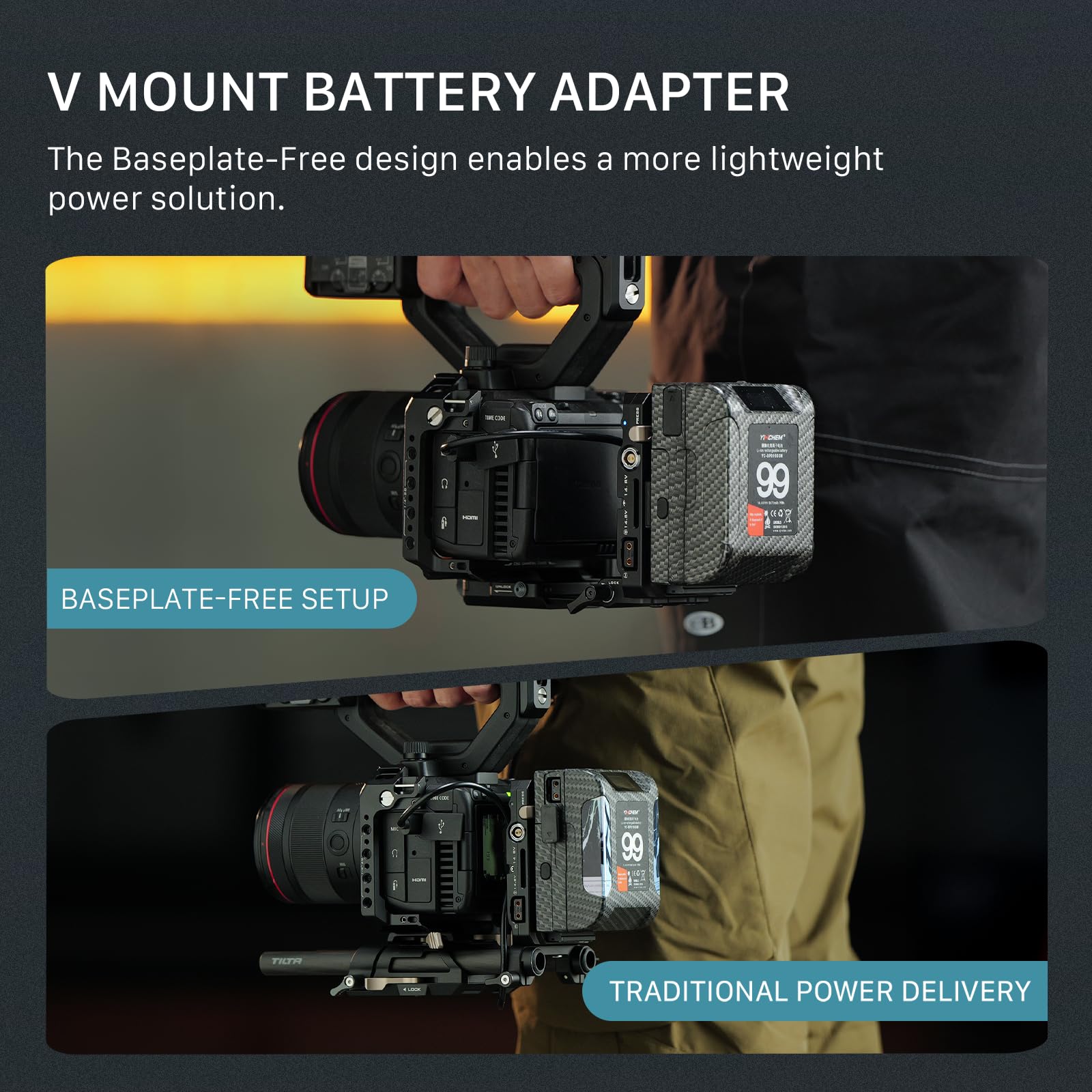 Tilta C50 Cage, Kamerakäfig-Power-Kit Kompatibel mit C50 mit ARCA-Empfänger, V-Mount-Batterieplatte – Schwarz TA-T93-C-B