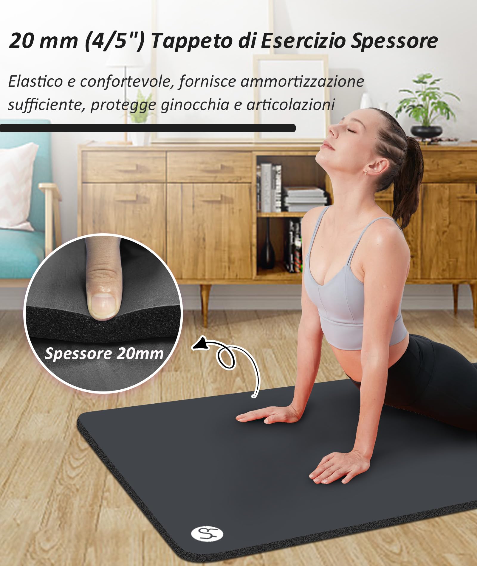 Tappetino da Yoga Antiscivolo NBR 183×61cm 15mm Spesso Tappetino Ginnastica con Cinghia di Rilegatura e Borsa a Rete