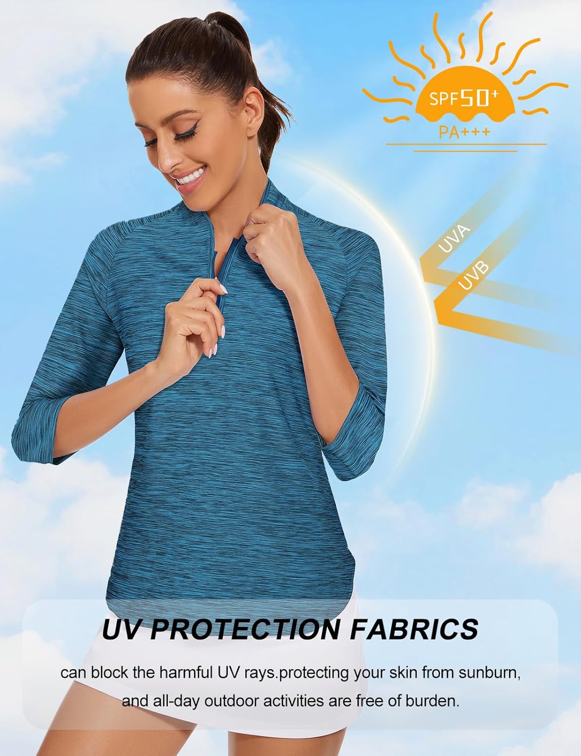 Cucuchy Womens Golf Shirt Quick Dry 3/4 Sleeve Quarter Zip Polo Workout Tops Tennis Shirts S-XXL - Image 4