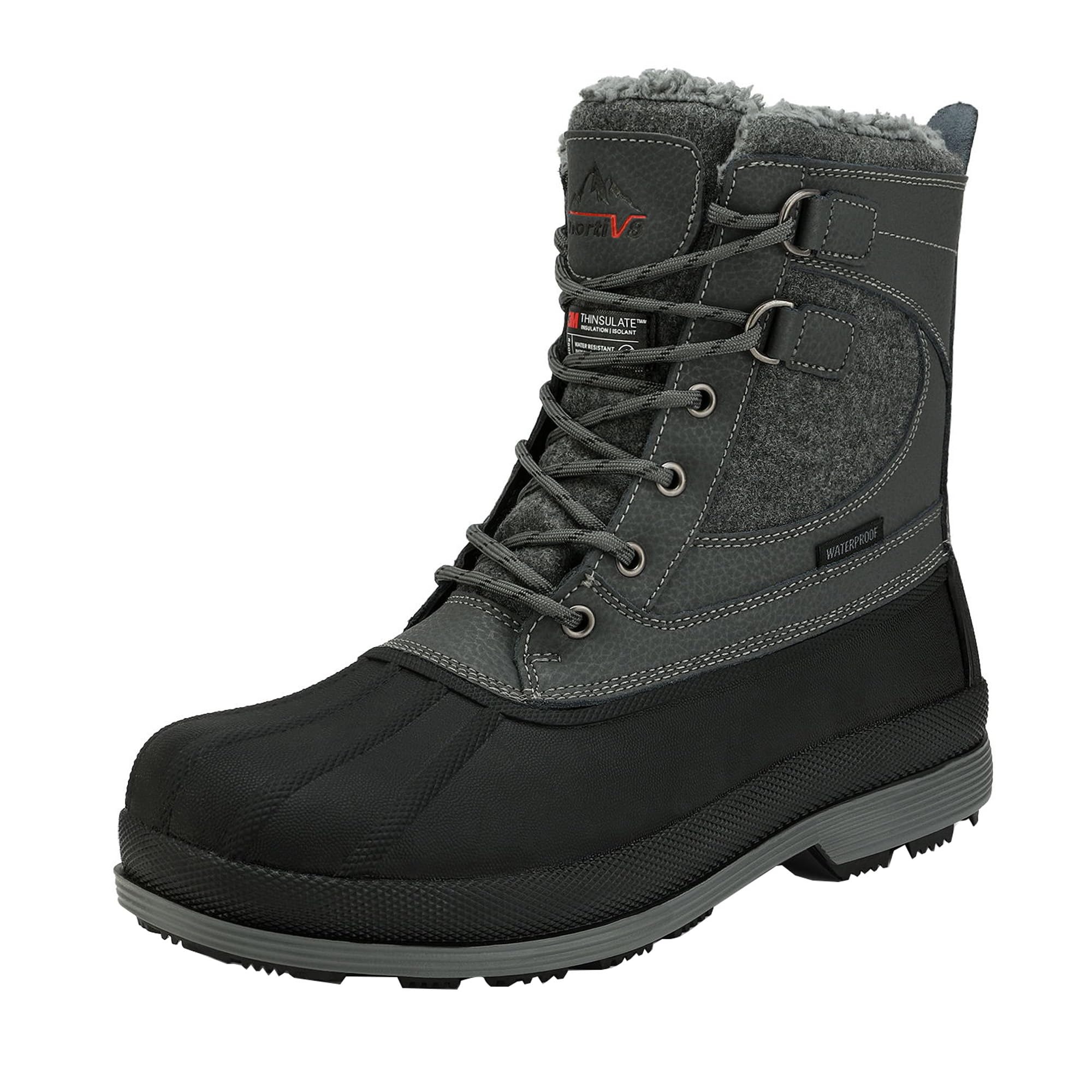 NORTIV 8 Men's Waterproof Winter Snow Hiking Boots Ankle High Boots, Grey/Black Size 10 UK Avenue-UK