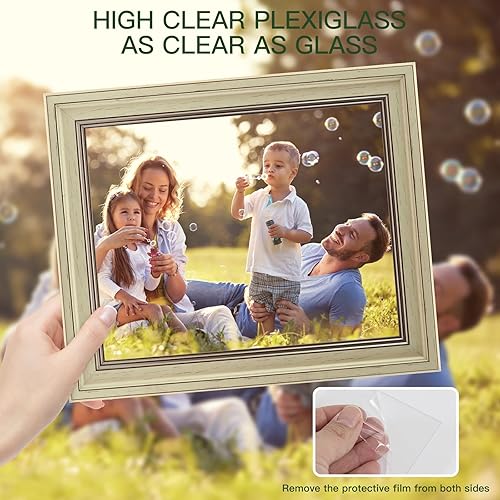 Miniatura 4 de XUANLUO Paquete de 3 marcos de fotos de 8 x 10 pulgadas, rústico, vintage, de grano de madera envejecida, con vidrio templado para exhibición de