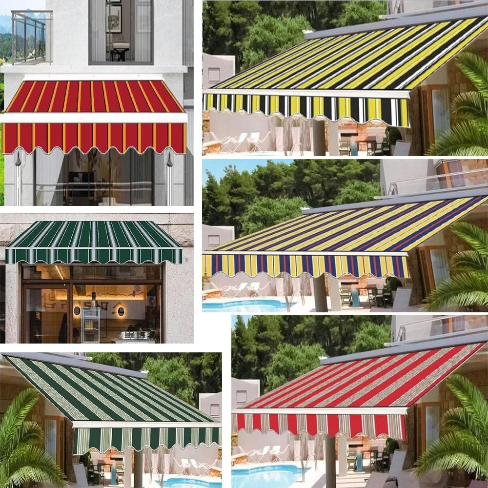 Telo di Ricambio per Tenda da Sole Retrattile Manuali 200 250 300cm Tenda da Sole di Ricambio da Patio, Telo di Ricambio per Tenda da Sole A Bracci(Stripe 6,10x6.5ft/300x200cm)