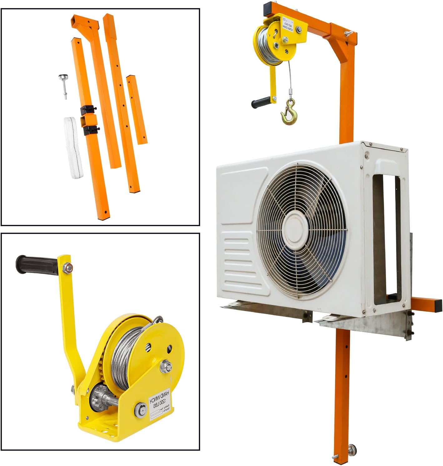 Air Conditioner Outside Installation Lifting Tool 50 FT Ropes, Self-Locking Winch - Mini-Split Support Tool for Air Conditioner Parts & Accessories