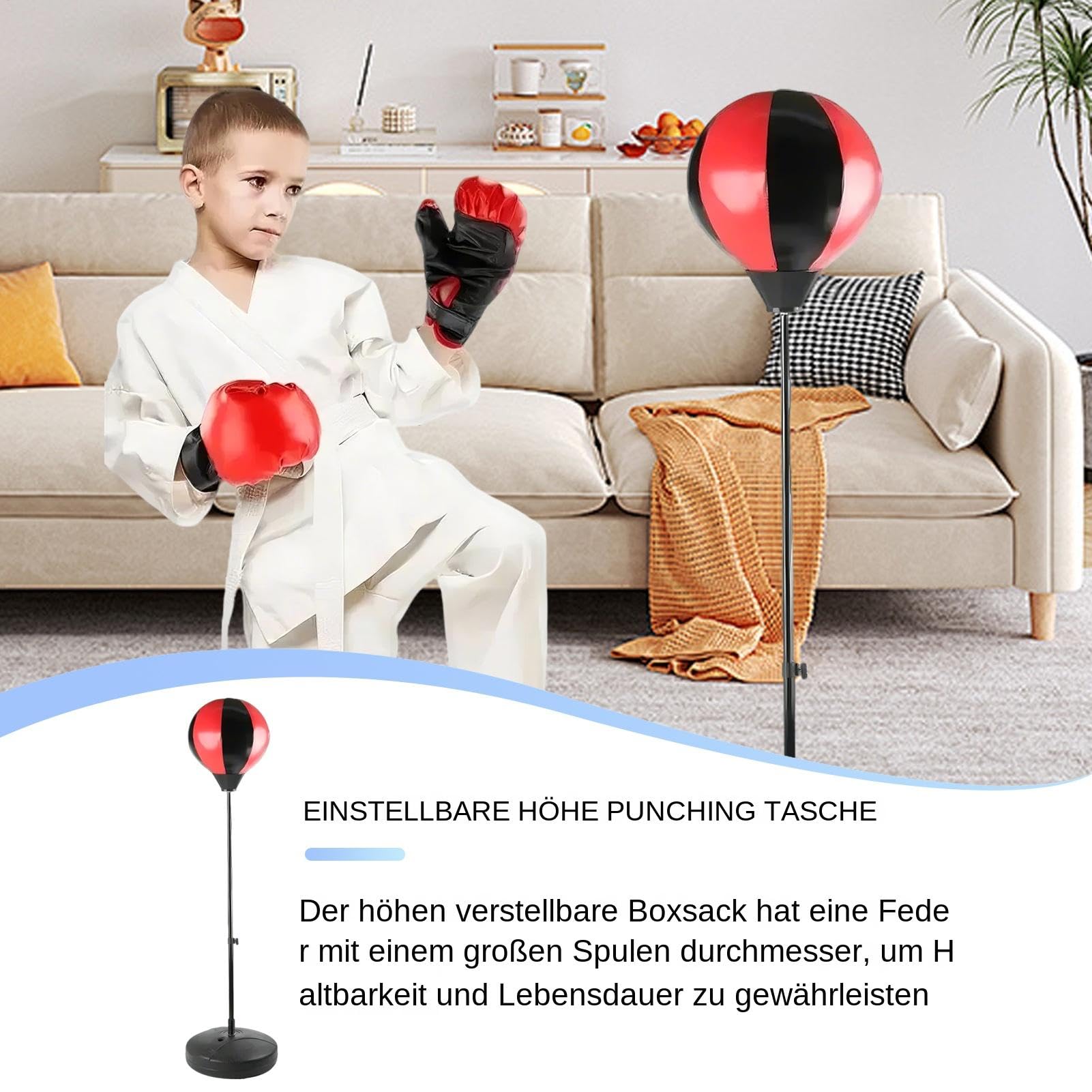Sacco da boxe e guanti per adolescenti – sacco da boxe con set di base, attrezzatura da boxe | sacco da boxe regolabile in altezza, sacco da boxe per bambini 13 anni, guanti, pompa ad aria, base