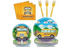Gisgfim 96 Pcs School Bus Plates and Napkins Party Supplies