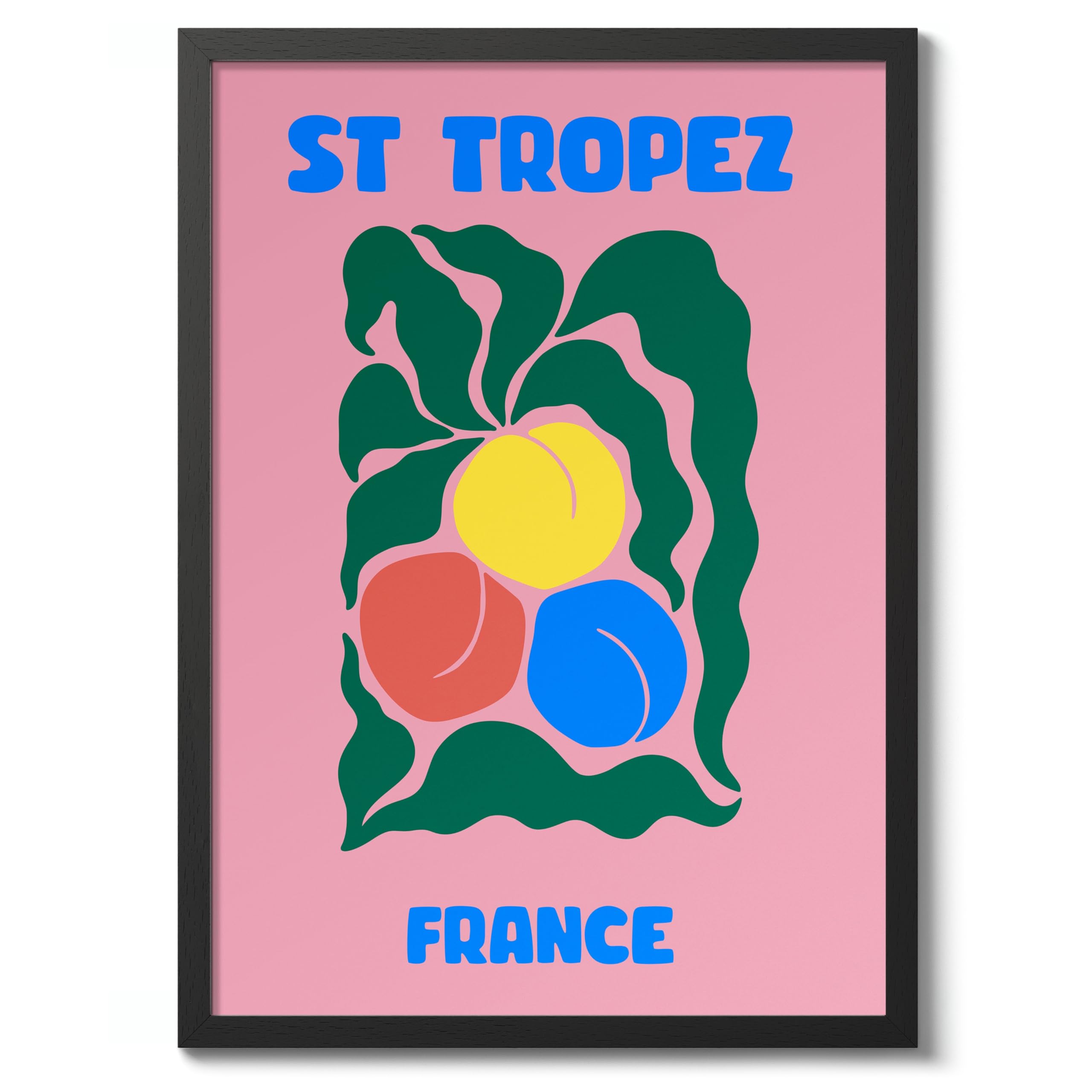 St Tropez Travel Poster, Colourful Abstract Preppy Minimalist Room Decor Wall Art Print, Archival Matte, A1 (Black Frame) - 84.1x59.4cm — image 1