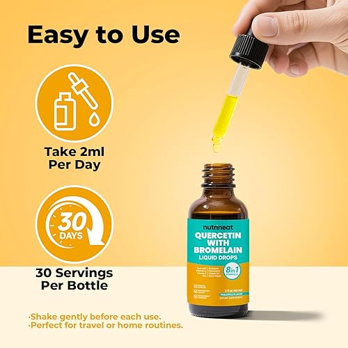 Miniatura 4 de Quercetina con gotas líquidas de bromelina (2 onzas líquidas), sabor a piña 7 en 1 quince orgánico quercetina 1000 mg y bromelina 500 mg de vitamina