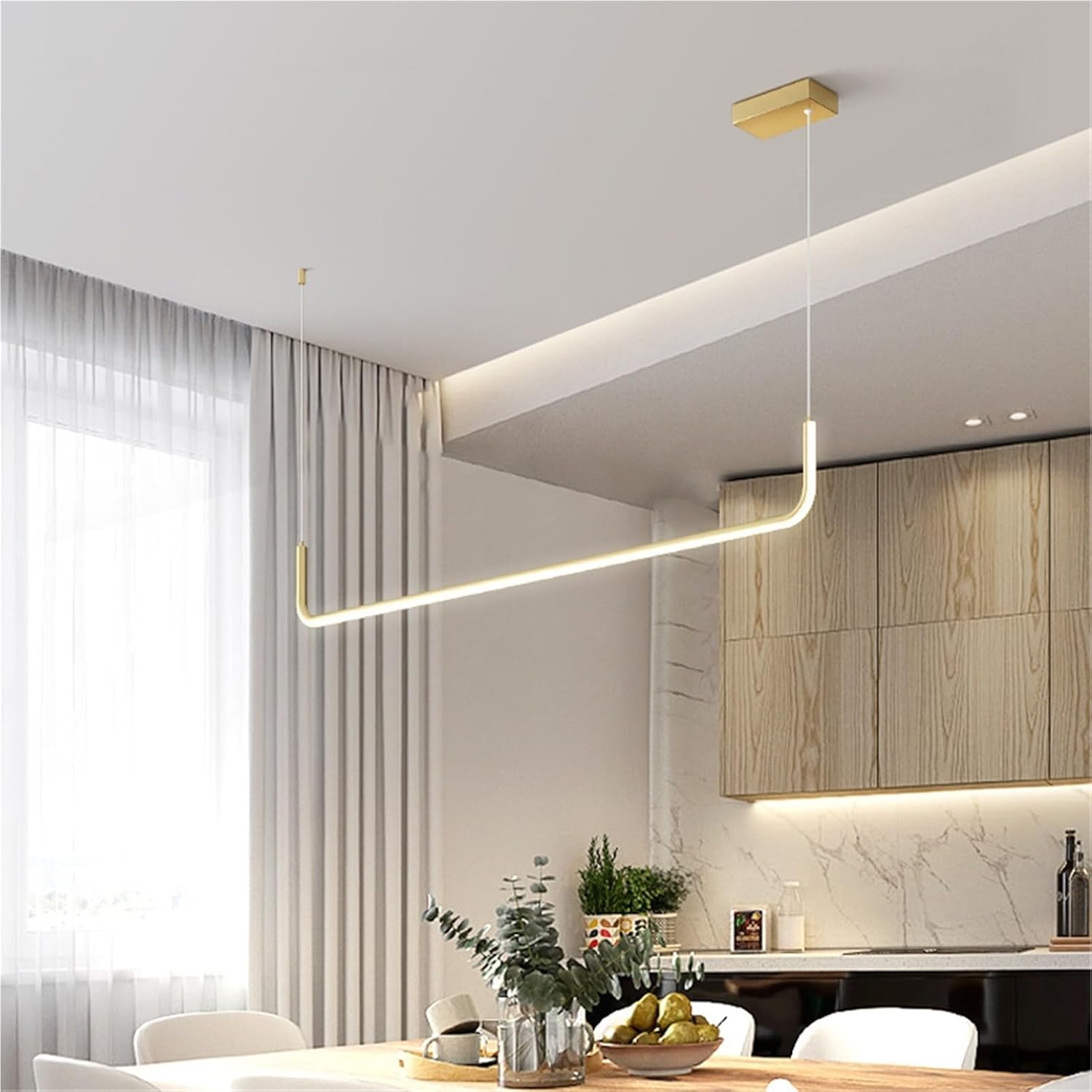 Modern Linear Light Minimalist Island Hanging Lamp Dimmable Led Chandelier for Dining Room Kitchen Living Room Hotel