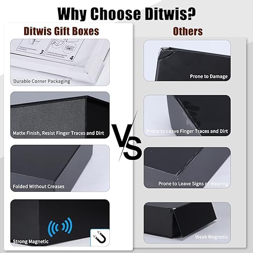 Miniatura 5 de Paquete de 4 cajas de regalo de 12 x 6 x 4 pulgadas con tapas de cierre magnético, caja magnética negra para bodas, propuestas de dama de honor,