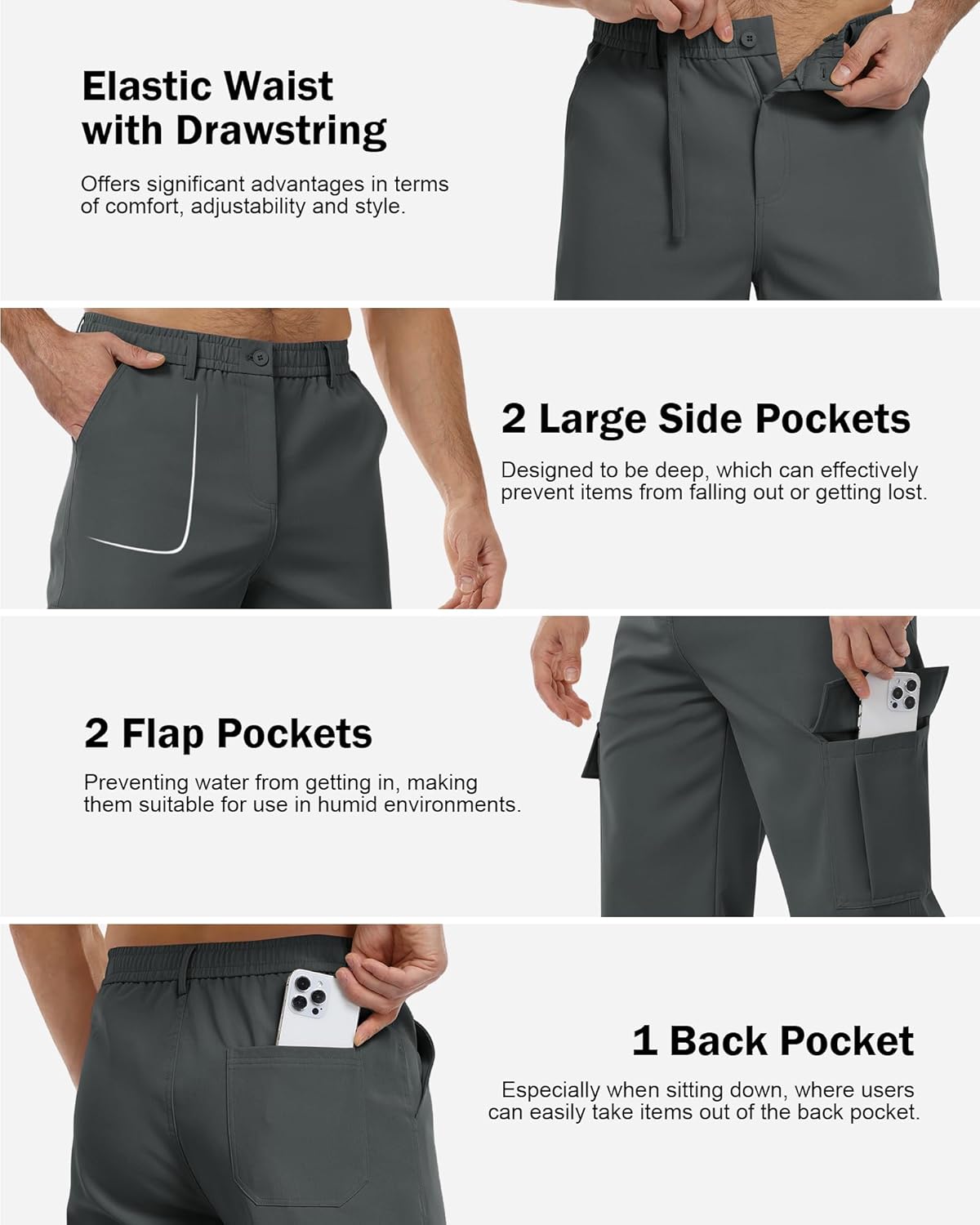 Mens Cargo Joggers Stretch Casual Sweatpants Elastic Waist Drawstring Tapered Pants for Men Hiking Pants with 5 Pockets - Image 5
