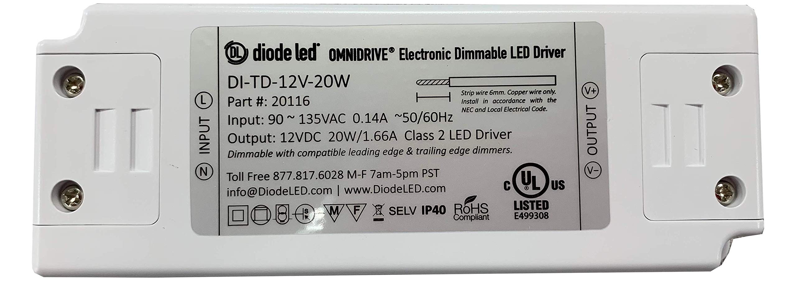 Diode LED DI-TD-12V-20W 20 Watt Omnidrive Electronic Dimmable LED Driver 12V DC