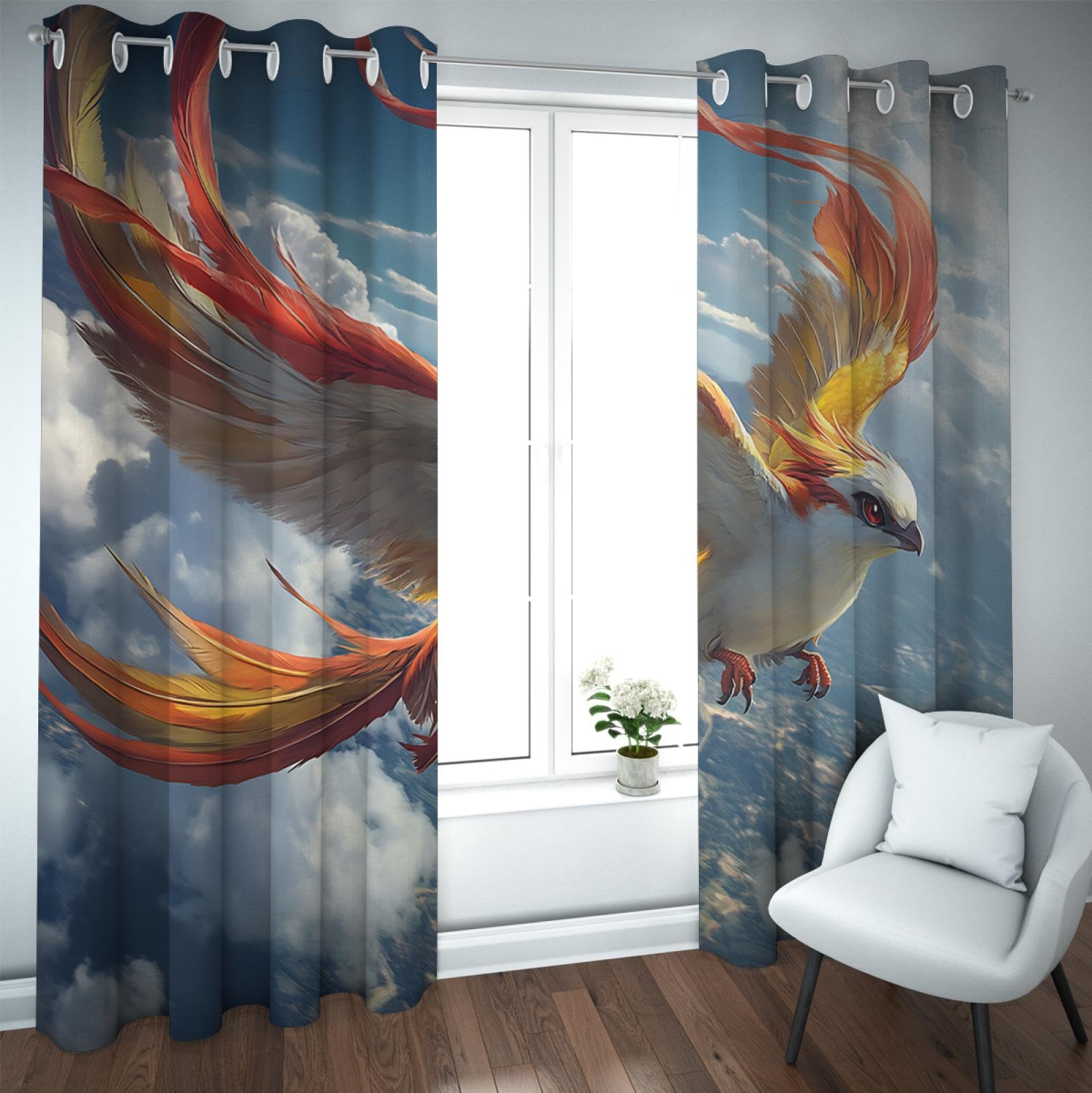 Zasłony zaciemniające dla zwierząt 2 panele Żółty design z ptakiem Izolowane termicznie dźwiękoszczelne zasłony okienne do pokoju dziecięcego 2xB168xH229