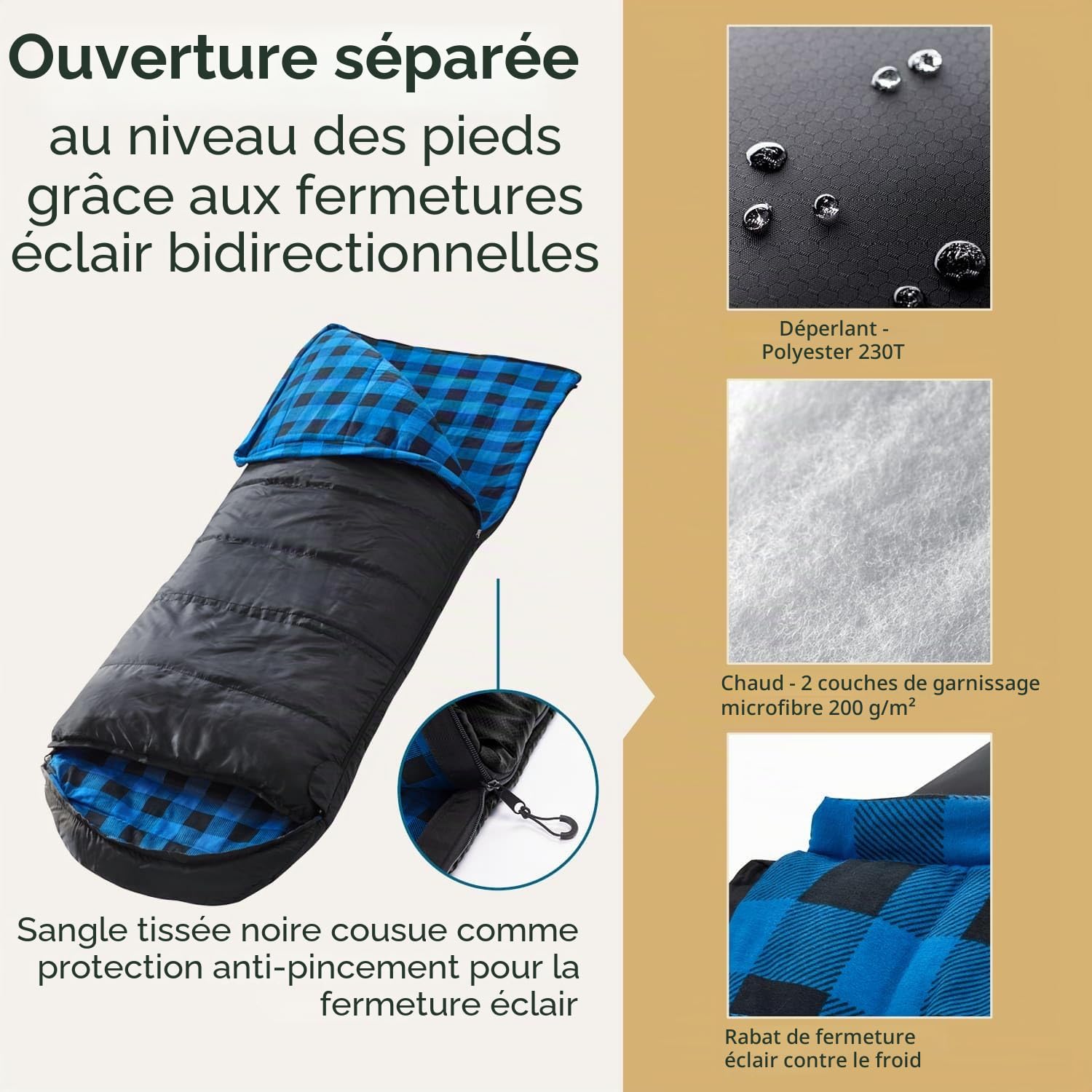 Skandika Sac de Couchage Couverture Dundee | Coton/Flanelle, Haute qualité, jumelable, 3 Saisons, jusqu'à -20°C, 220 x 80 cm | Camping Outdoor randonnée