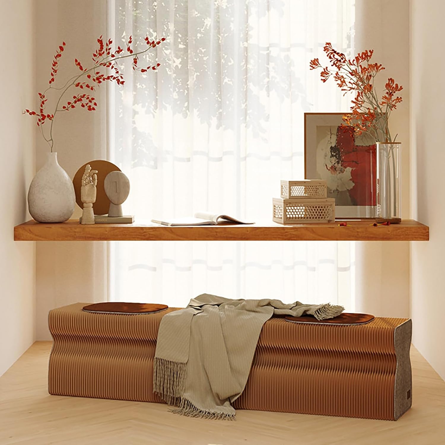 Paper Folding Stool Kraft Paper Multifunction Paper Chair Honeycomb Structure Design High Load-Bearing Capacity No Assembly Required Suitable for Home use(Brown,31x37.5x120-150cm)