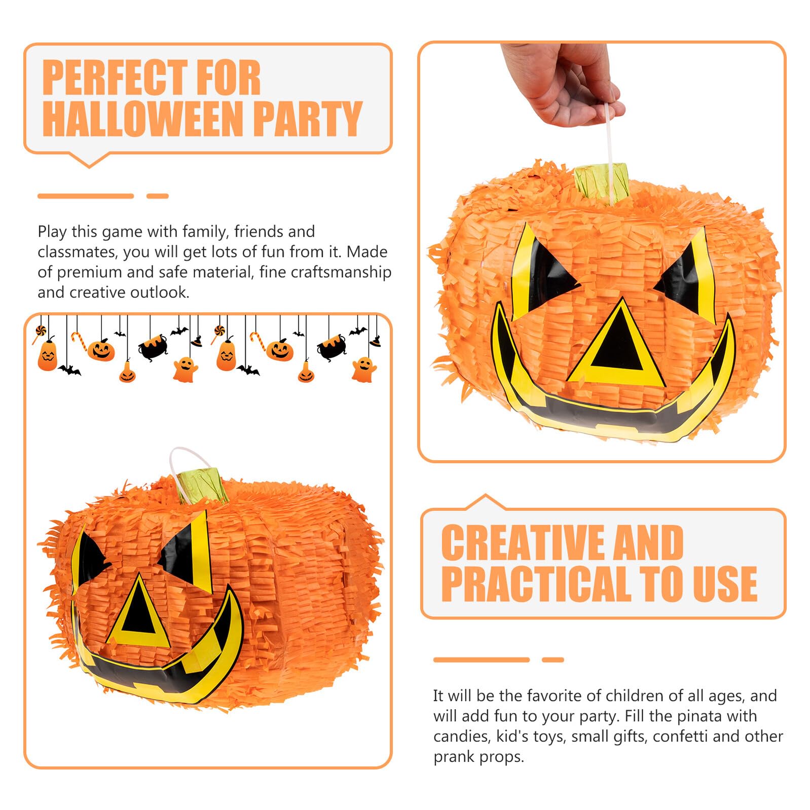 Piñata Citrouille Halloween en Papier Orange pour Fête Garçon et Filles