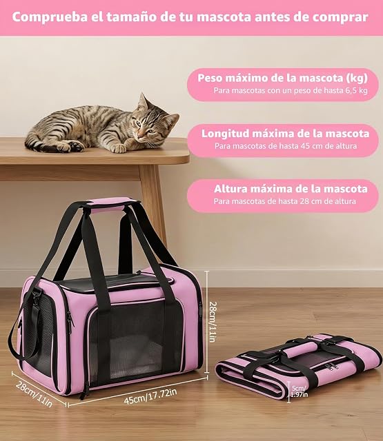 Foto 4 de 7 de Transportín para Gato y Perro, Bolsa de Transporte Plegable y Transpirable