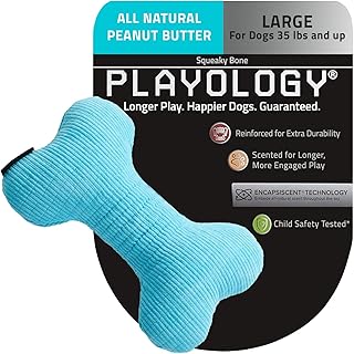 Playology Plush Squeaky Bone Toy for Large Breed Dogs (35lbs & Up) - Engaging All-Natural Peanut Butter Scent