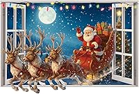 Vista 1 de Calcomanías de pared de Navidad, calcomanías de pared 3D de Papá Noel, calcomanías de ventana de Papá Noel, calcomanías de ventana de reno, Papá