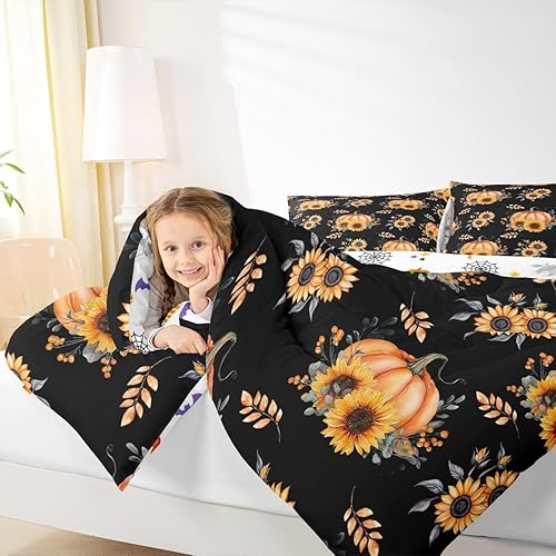 Miniatura 5 de Juego de ropa de cama de 3 piezas de calabaza de otoño, juego de edredón de acuarela de Acción de Gracias, tamaño King, cosecha de otoño, granja,