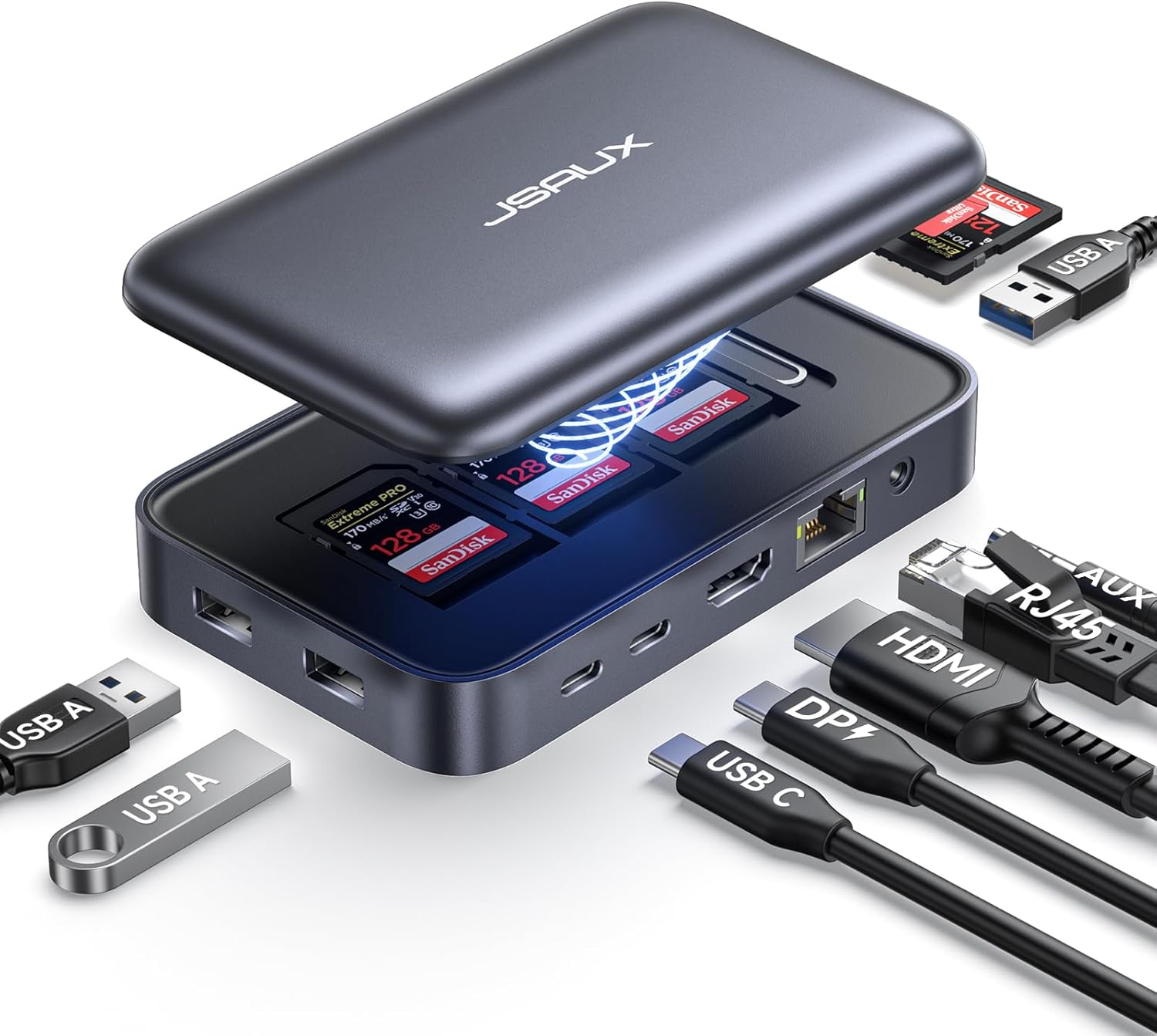 JSAUX 12 in 1 USB C Docking Station 3 Monitors for MacBook/Dell/HP/Lenovo/Steam Deck/Portable Monitor, Laptop Docking Station with 4K DP, 4K HDMI*2, 100W PD, USB 3.0, 1000Mbps Ethernet, SD/TF