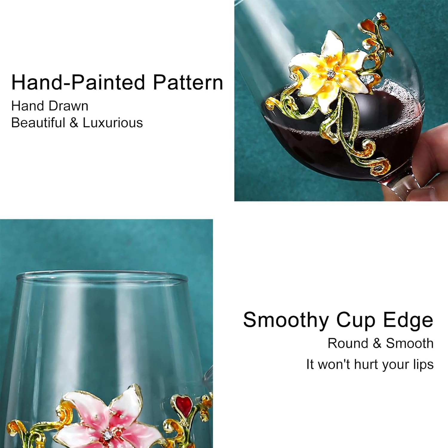 Enamel Flower Gin Balloon Glass Wine Glass Birthday Mothers Day Gifts (Pink lily) - Image 2