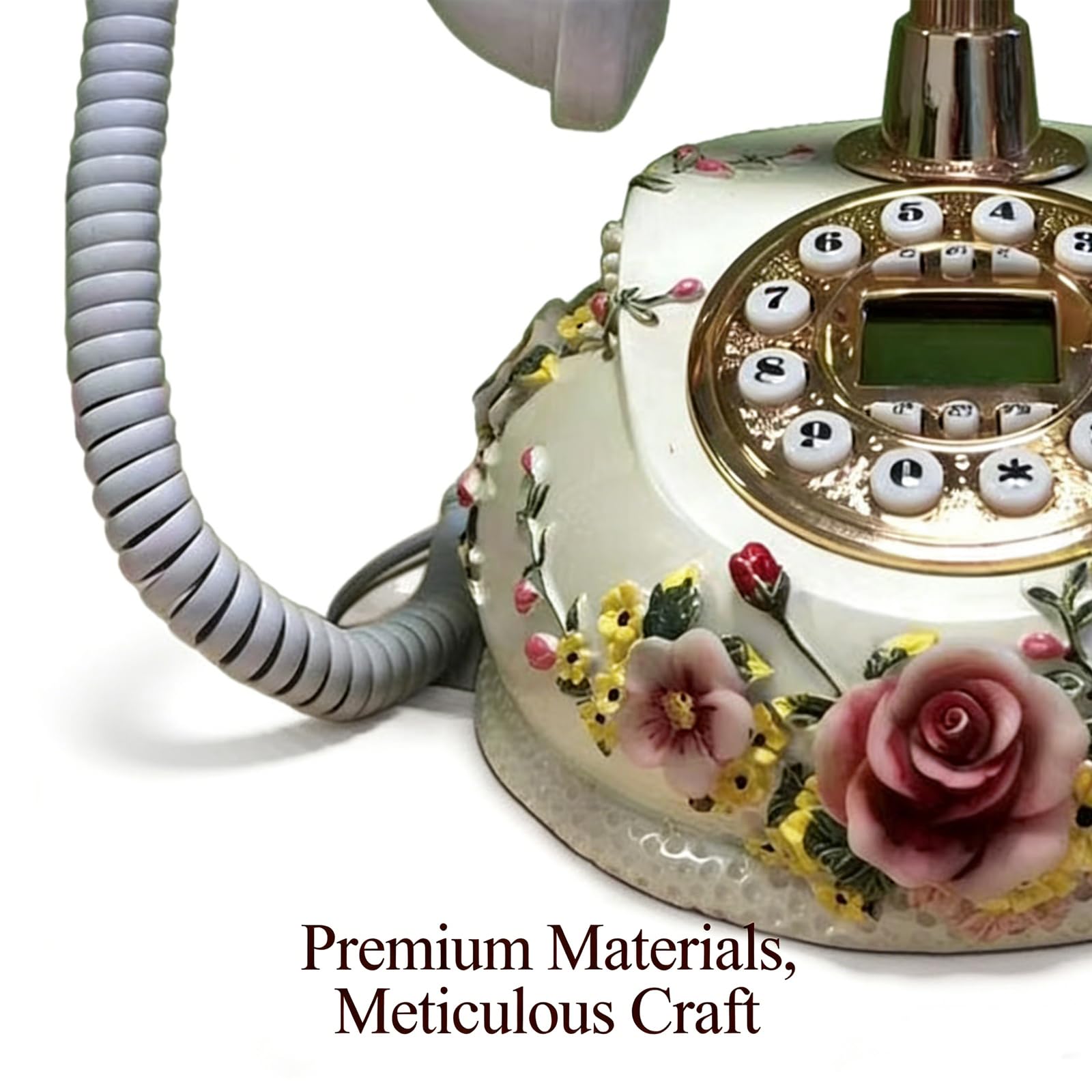 Telefono Fisso Floreale Vintage con Rose dipinte a Mano in 3D, Telefono Classico in Stile Antico con ID chiamante e Selezione a Pulsanti per Arredamento casa, Camera da Letto e Reg
